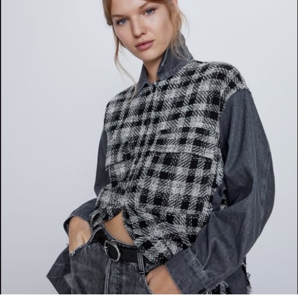 Zara Contrasting Tweed Jacket - Picture 1 of 10